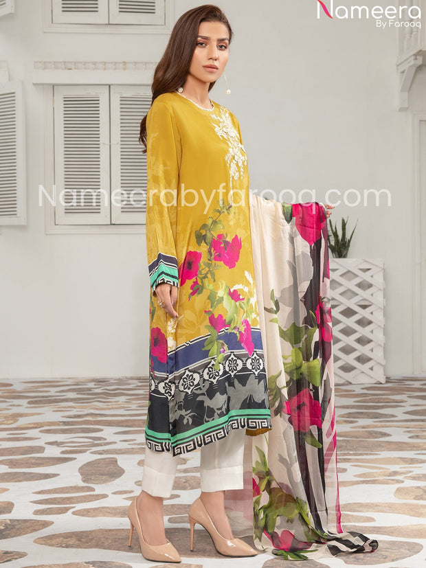 Silk yellow embriodered dress