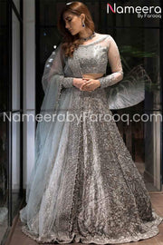 Organza Silver Lehenga Choli for Bridal Wear #BN132