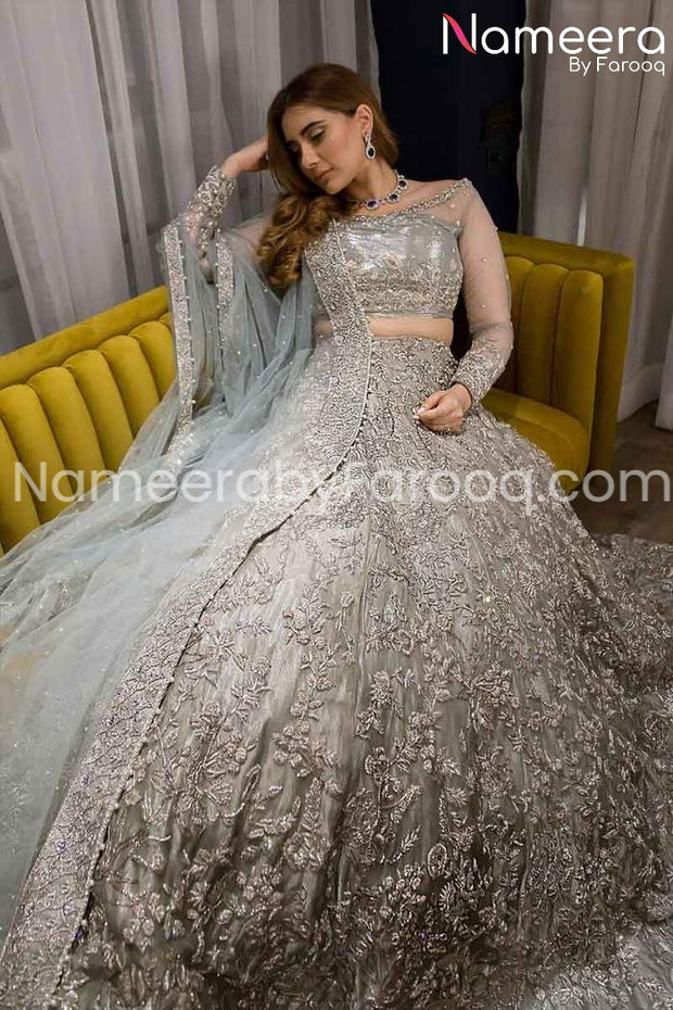 Silver colour bridal lehenga on sale