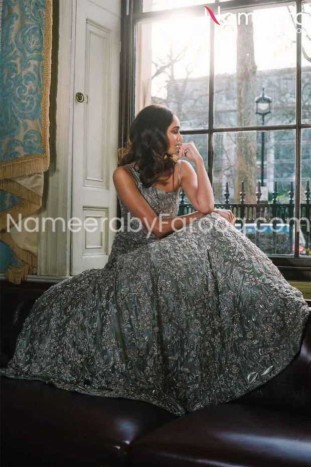 Organza Silver Lehenga Choli for Bridal Wear #BN132