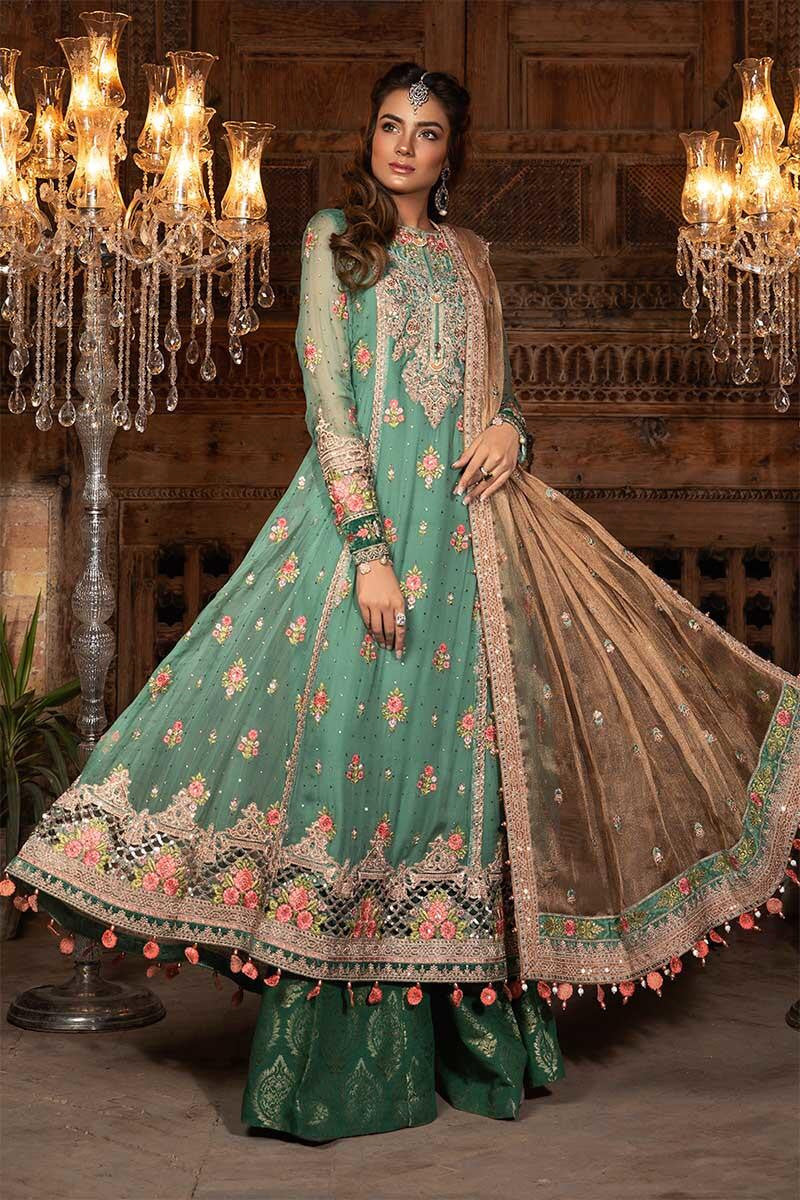 Stylish Pakistani dress for event wear in aquamarine color 