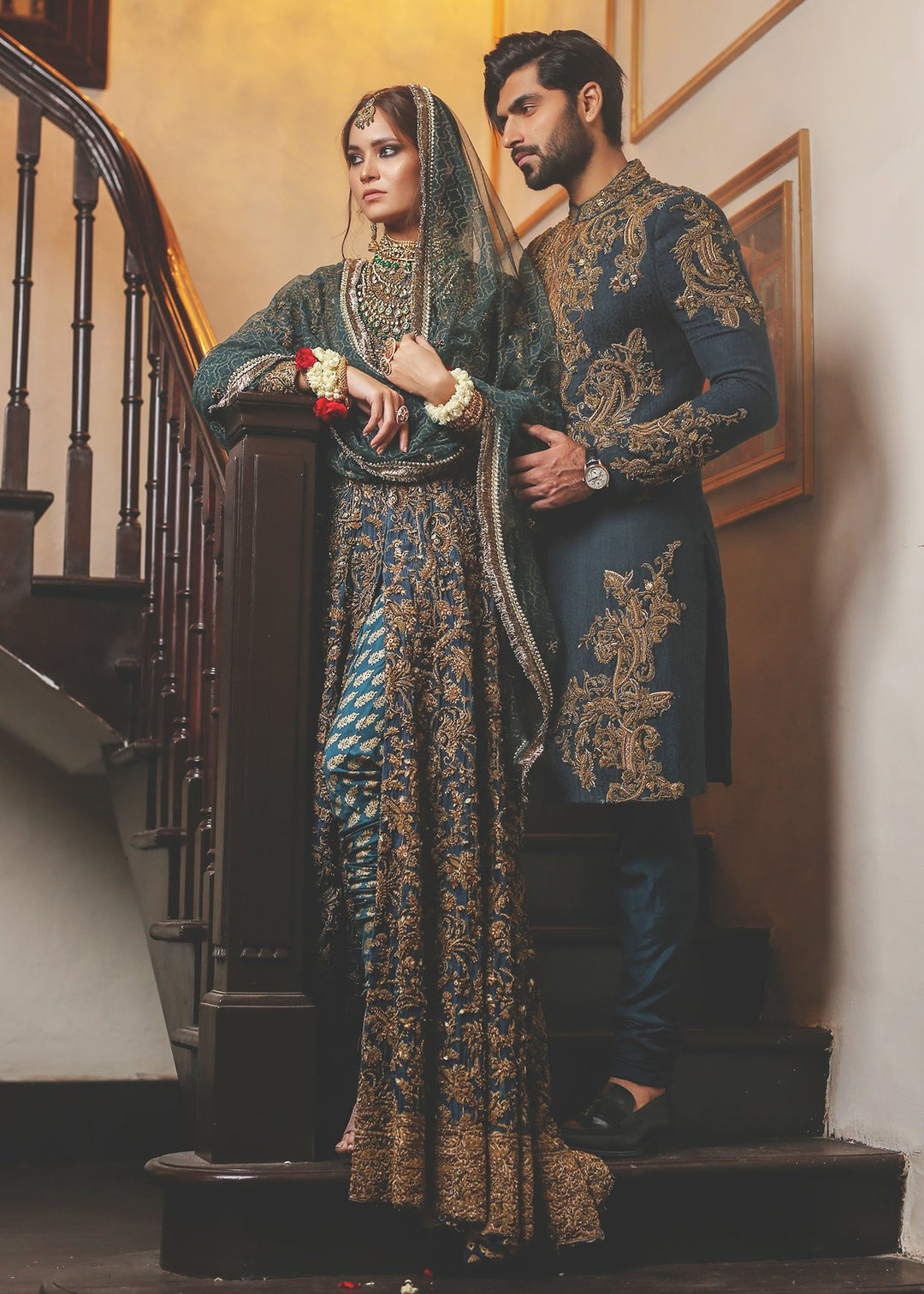 HSY Designer Teal Organza Bridal Dress in Green Color B3341