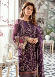 Latest Pakistani thread embroidered chiffon outfit in purple color # P2424