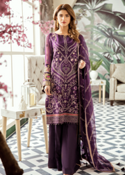Latest Pakistani thread embroidered chiffon outfit in purple color