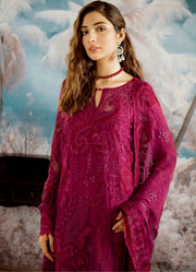 Beautiful thread embroidered chiffon outfit in carmine color # P2319