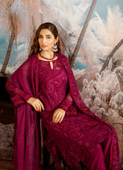 Beautiful thread embroidered chiffon outfit in carmine color # P2319