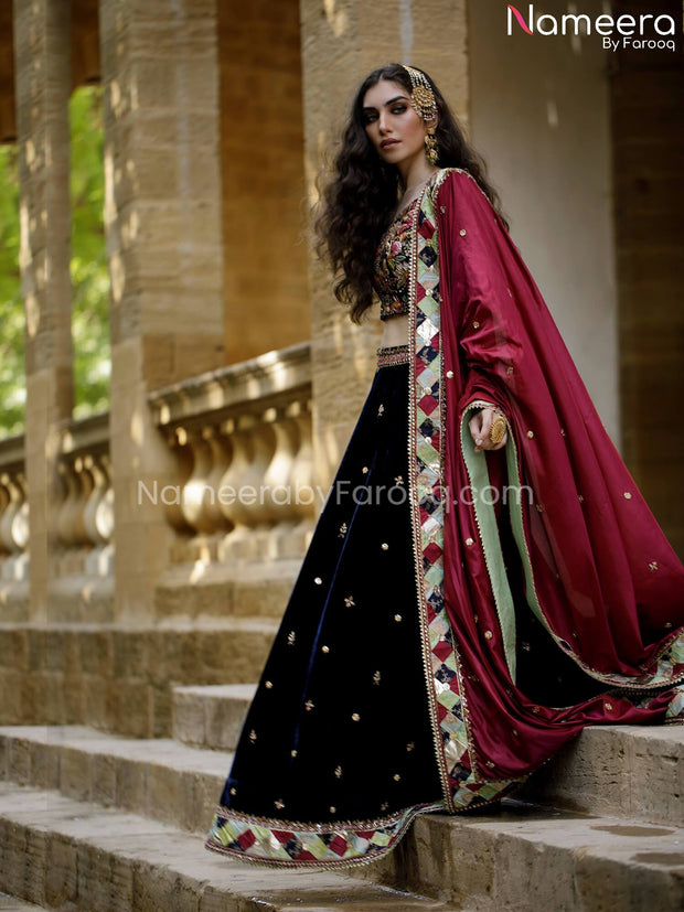 Velvet Blue Lehenga Choli