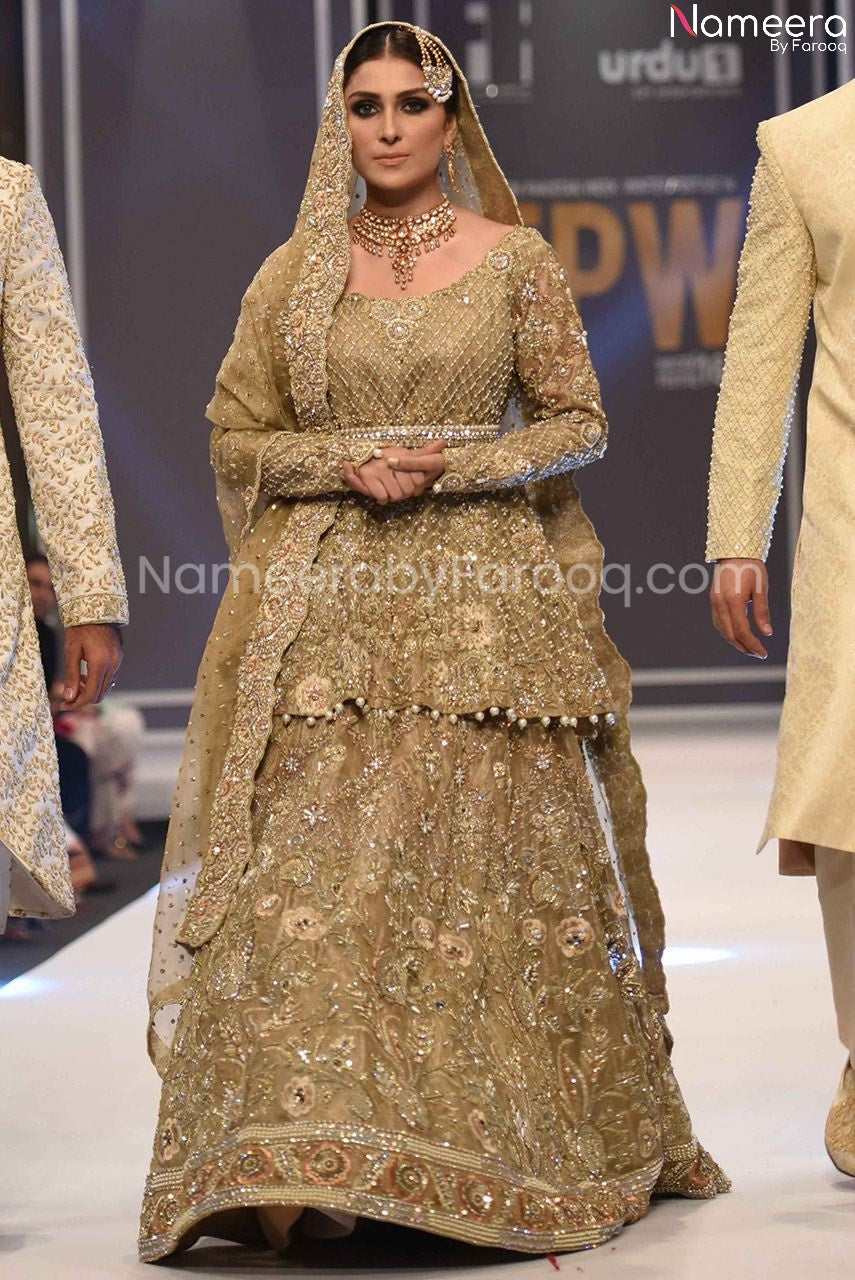 Heavy Embroidered Gold Wedding Lehenga for Bride #BN536