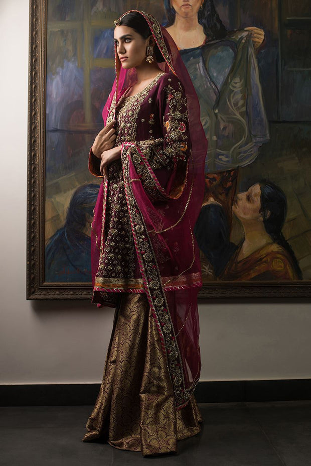 Beautiful wedding mehendi dress embroidered in purple color # B3433