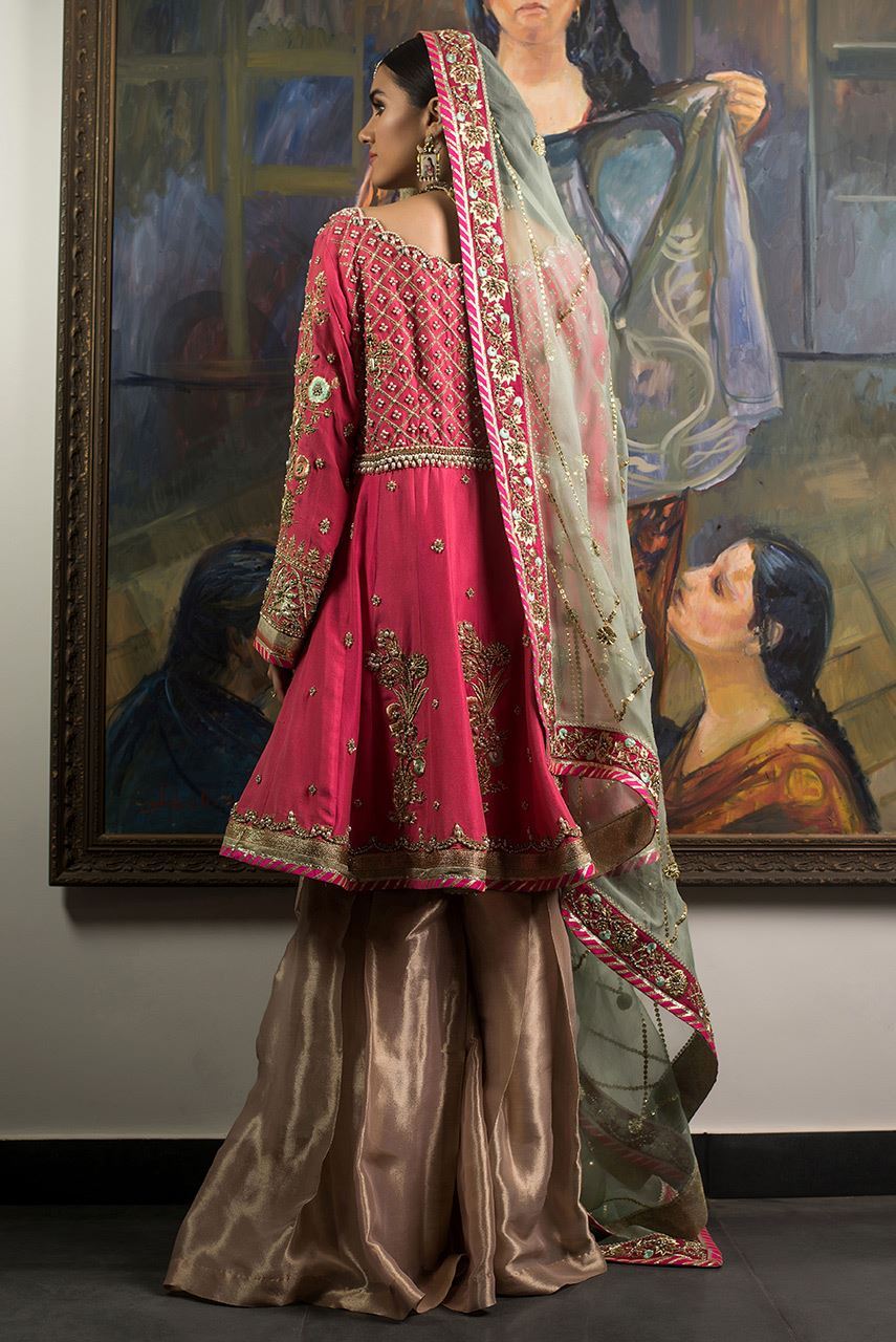 Beautiful designer wedding mehendi dress embroidered in pink color
