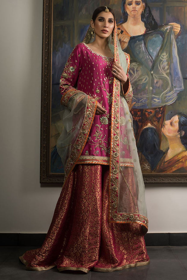 Beautiful designer wedding mehendi outfit embroidered in pink color 
