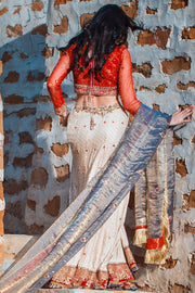 Elegant Indian white ghaghra choli dress with red choli # B3319