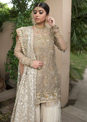 Pakistani designer embroidered white gharara dress # B3359
