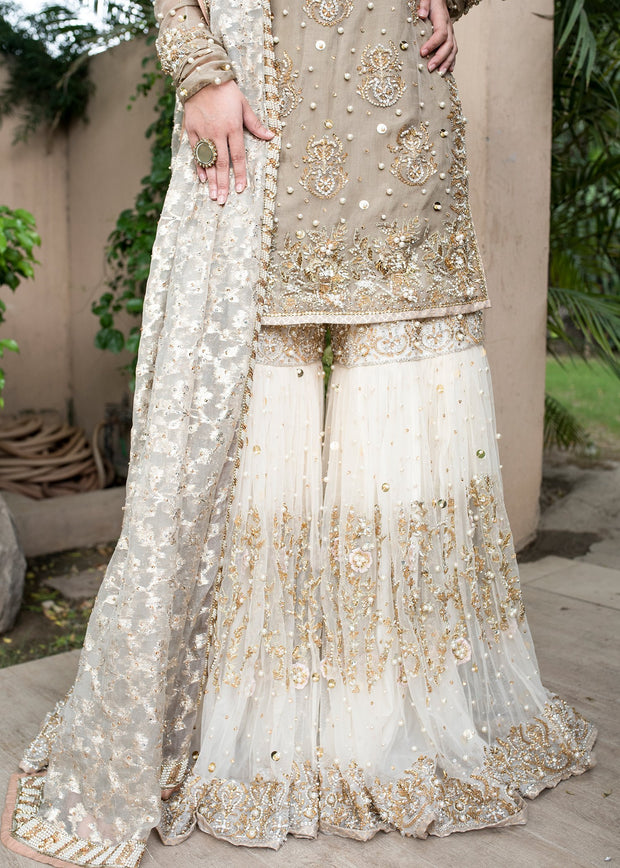 Pakistani designer embroidered white gharara dress # B3359