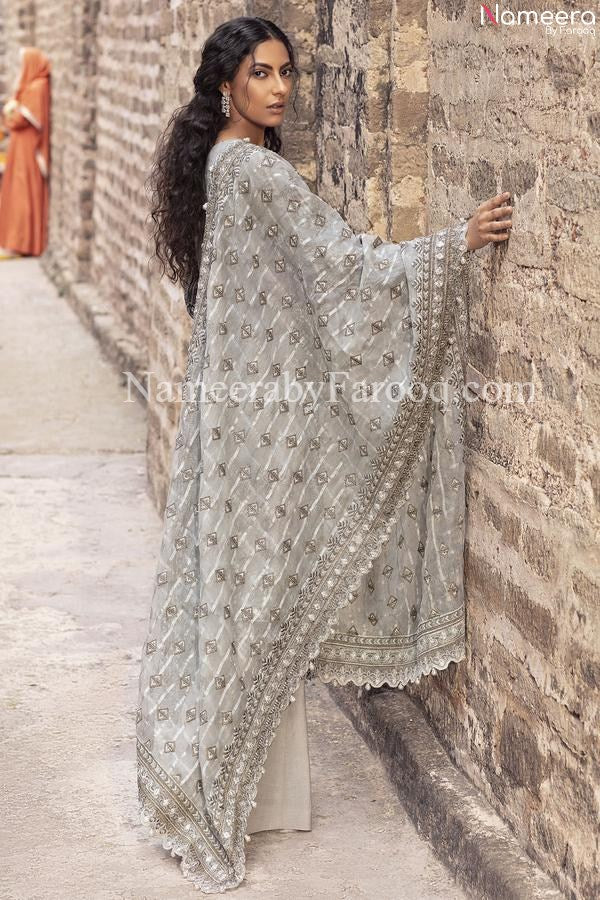 blue and silver dress pakistani