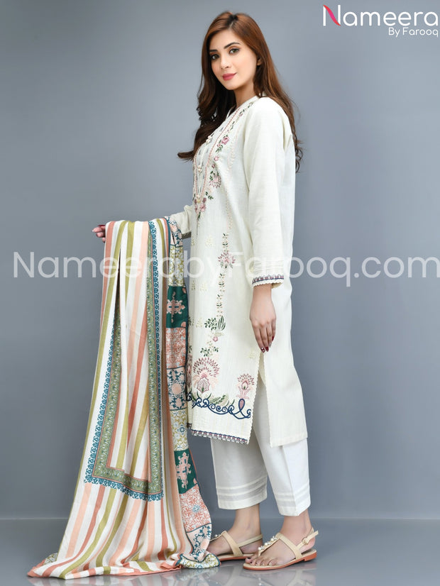 white khaddar dress 2021