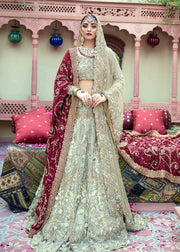 white lehenga with red dupatta