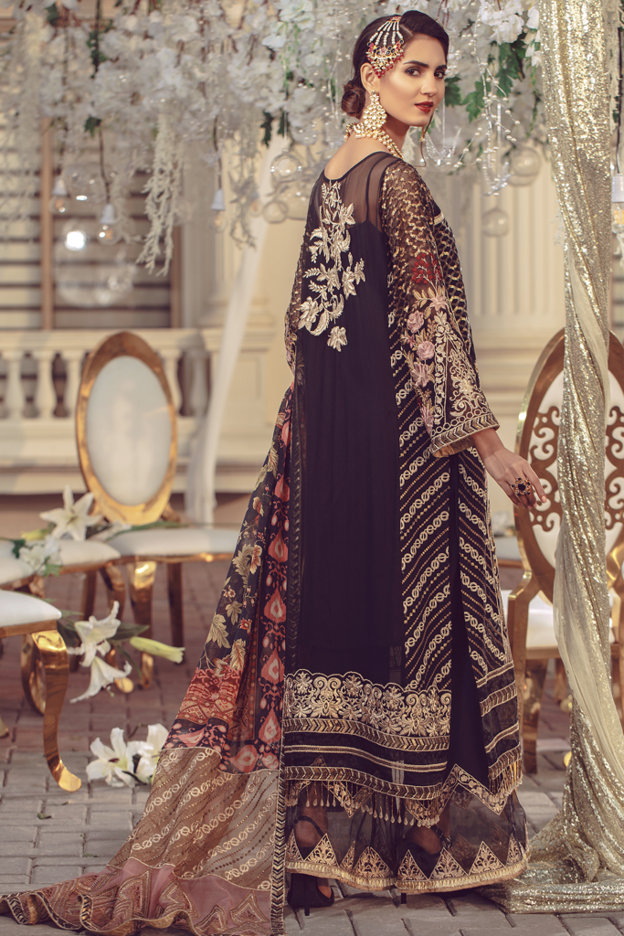 Women Formal Eid Dress Embellished with Organza Borders LARGE Women Formal Eid Dress Embellished with Organza Borders LARGE