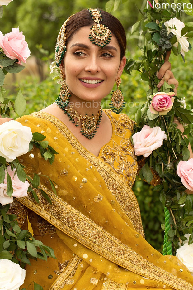 yellow embriodered lehenga