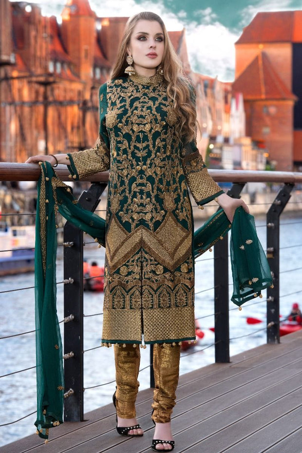 Zardozi embroidered dress in green color for party wear SMALL Zardozi embroidered dress in green color for party wear SMALL